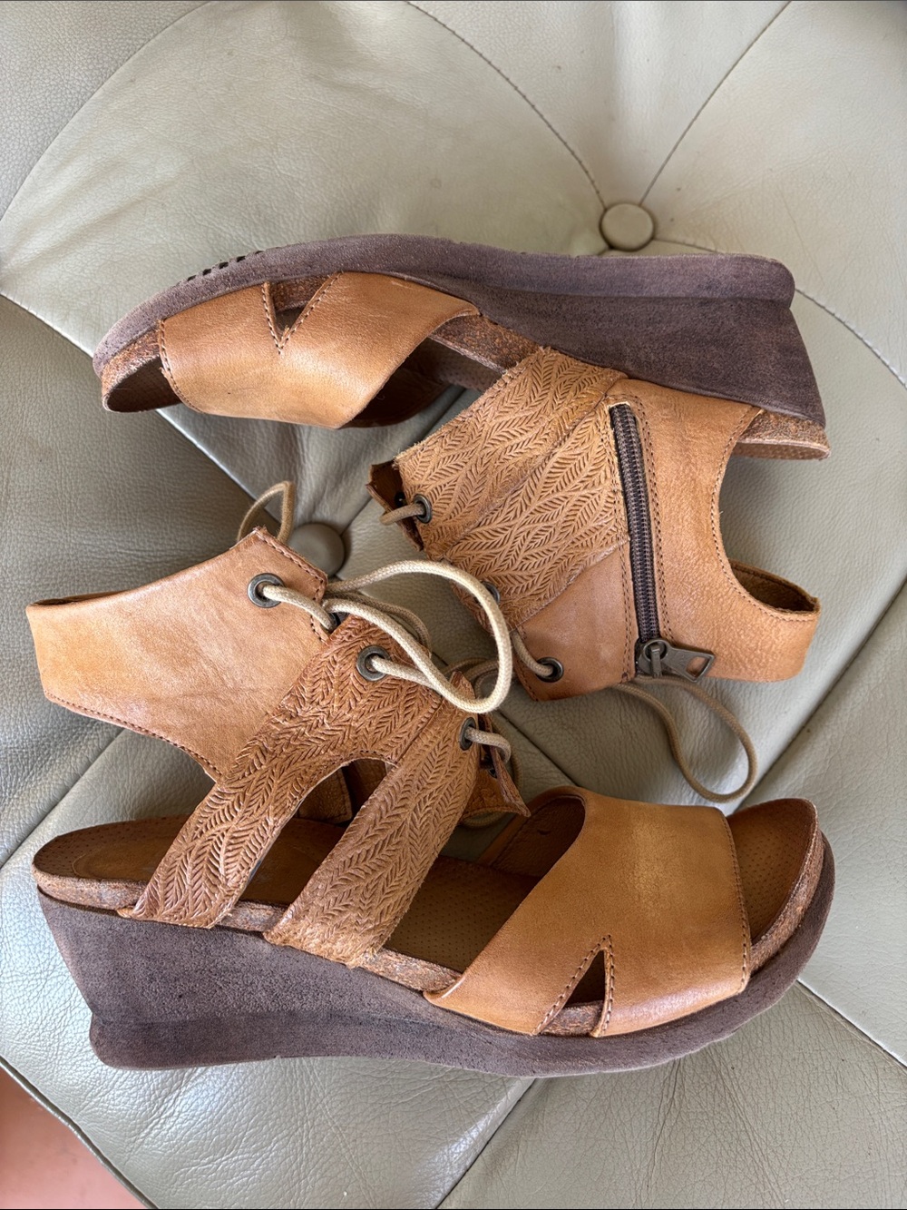 Miz Mooz (39) Sierra Gladiator Wedge Sandal In Wheat Colored Leather